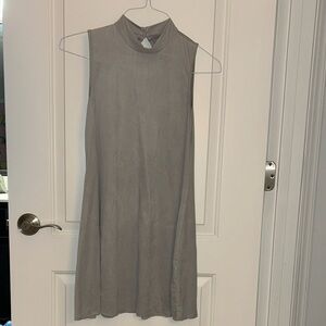 Elegant Gray Sleeveless Suede Midi Dress